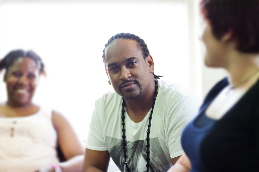 a group of people smiling