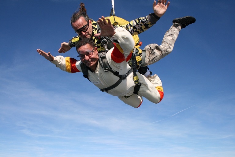 two people skydiving