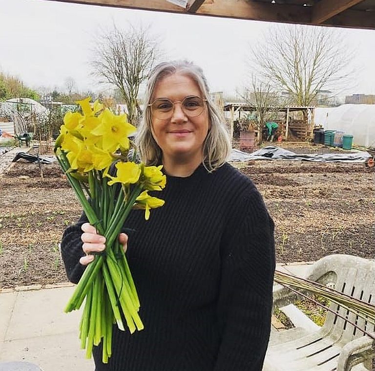 Tara and a bunch of fresh flowers