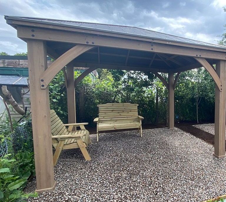 Photo of seating area in the allotment