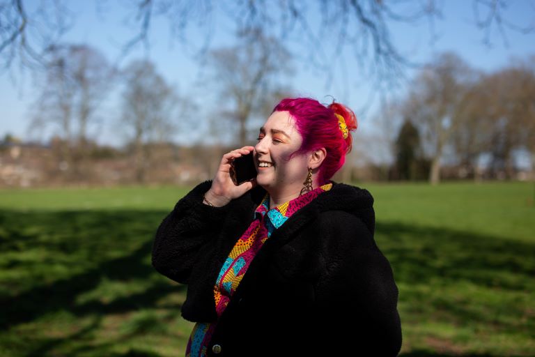 Person talking on mobile phone