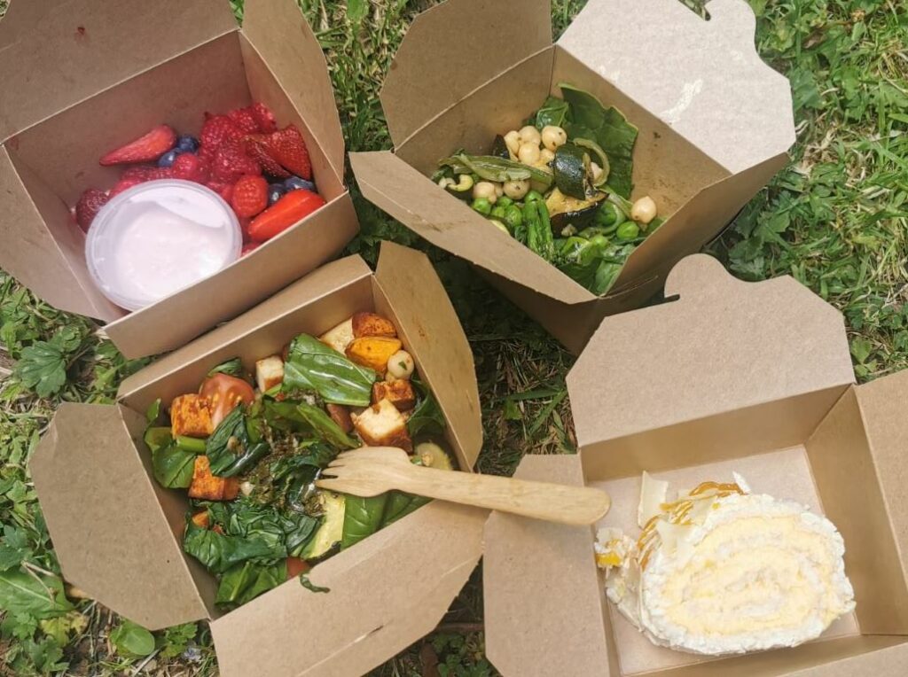 Food boxes showing healthy foods