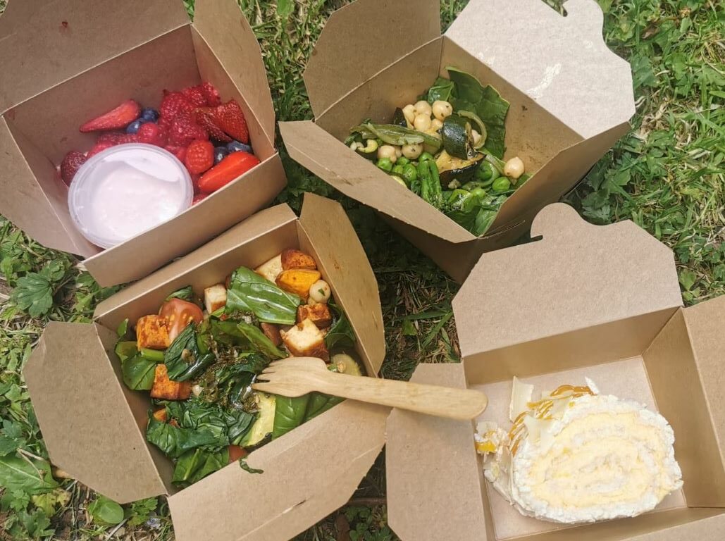 Food boxes showing healthy foods